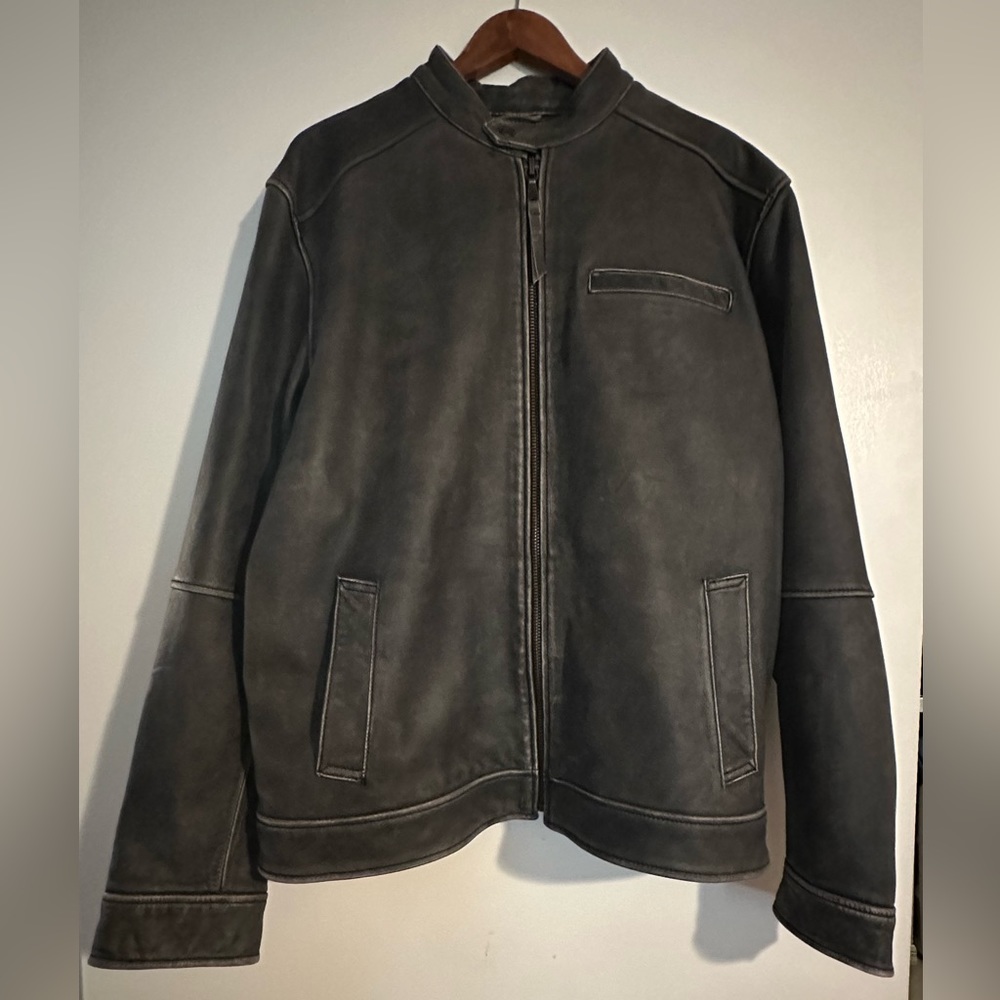 NWOT Calvo Leather Jacket Black - Gray for men from Banana Republic